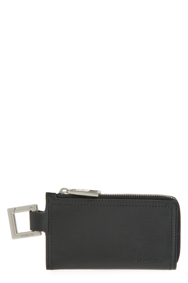 Le Porte Leather Zip Pouch, Main, color, BLACK 990