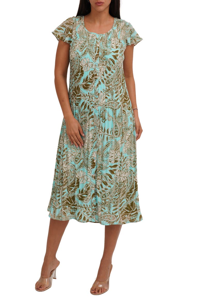 Printed Pleated Fluttery Sleeve Midi Dress, Main, color, PATRICIA