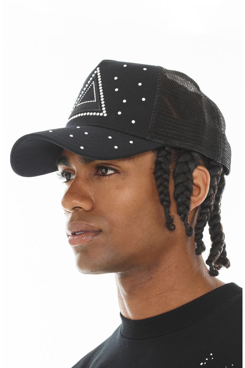 Triangle Logo Snapback Trucker Hat, Alternate, color, BLACK