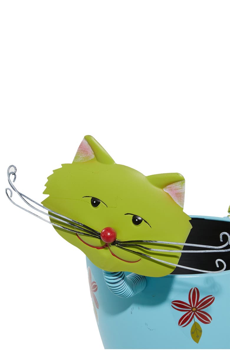 WILLOW ROW Blue Metal Indoor & Outdoor Cat Planter with Flower Pattern, Alternate, color, Multi