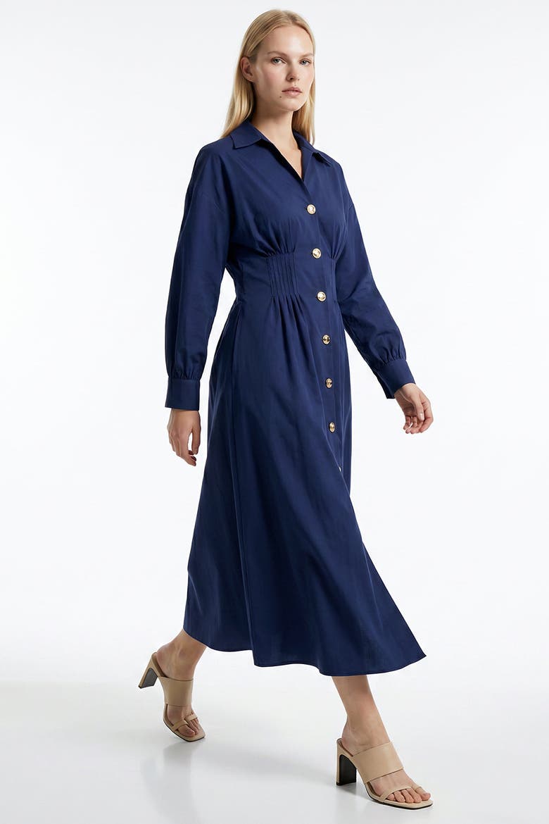 Delray Long Sleeve Buttoned Midi Dress, Alternate, color, Navy
