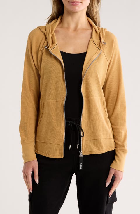 Slub Waffle Knit Zip Hoodie