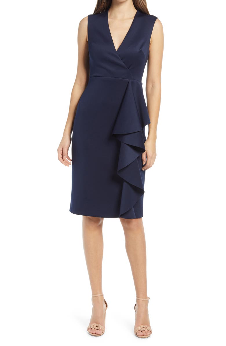 Eliza J Ruffle Sleeveless Body-Con Cocktail Dress, Main, color, 