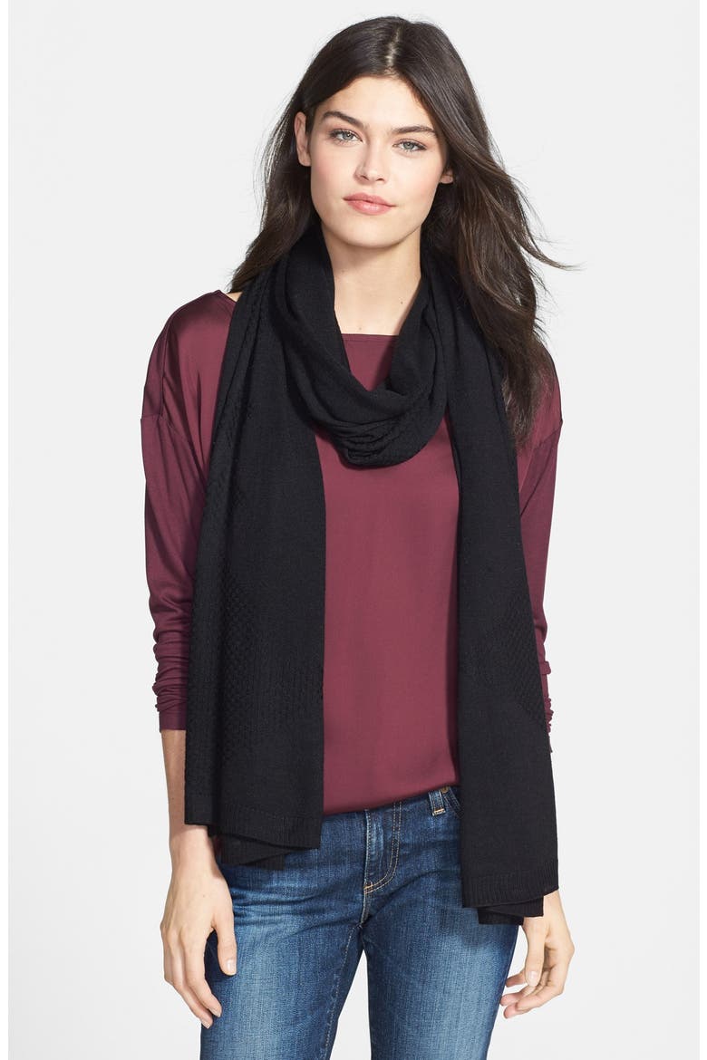 Diamond Stitch Wool Blend Wrap, Main, color, BLACK