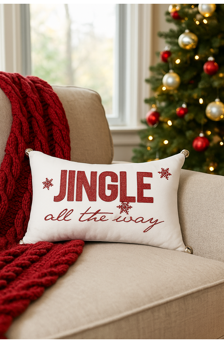 C&F Home "Jingle All The Way" Mini Christmas Accent Pillow w/ Silver Bells 8" x 12", Alternate, color, 