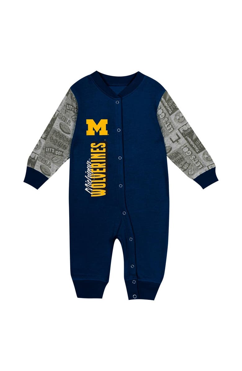 Outerstuff Newborn & Infant   Navy Michigan Wolverines Playbook Colorblock Long Sleeve Coveralls, Alternate, color, 