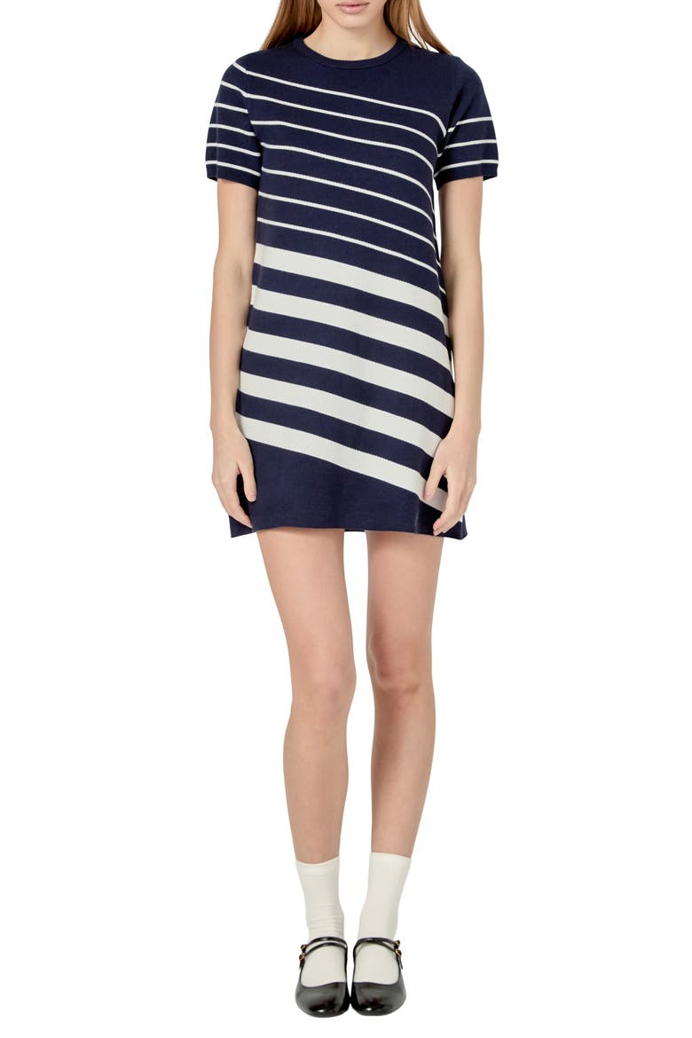 Multistripe Knit Minidress, Main, color, NAVY/ CREAM