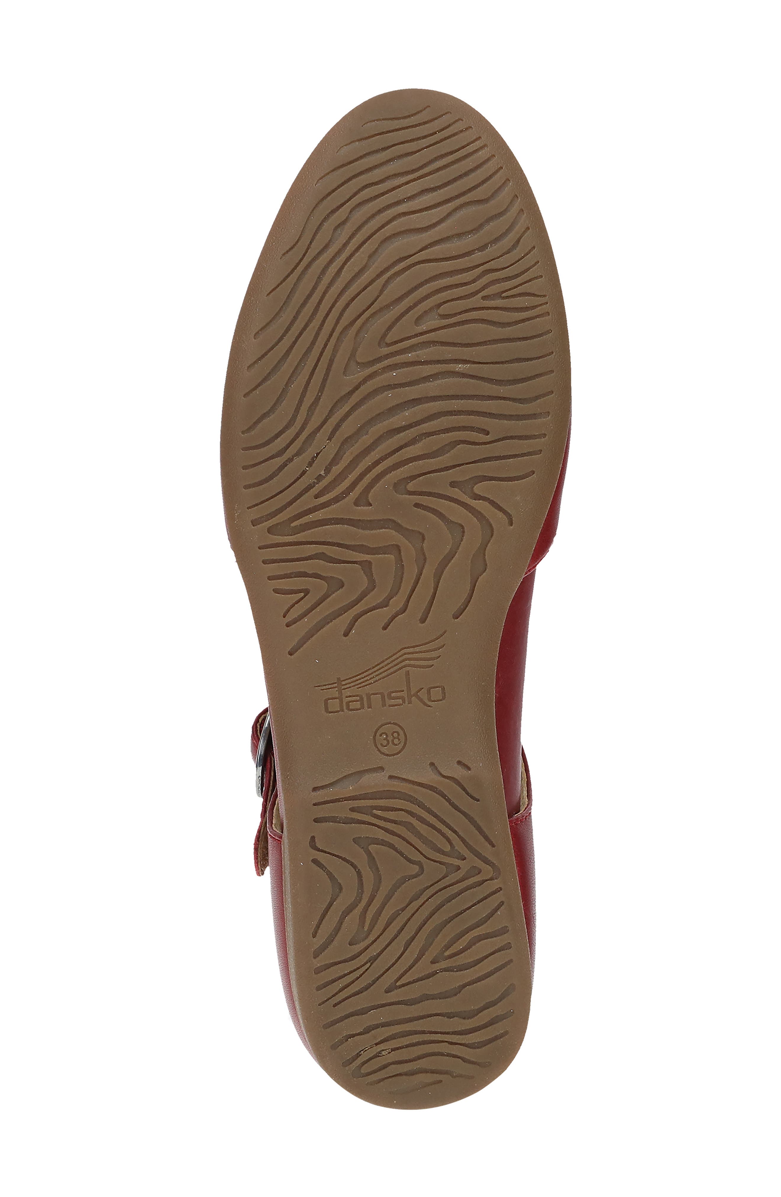 Dansko Liv Ankle Strap Flat, Alternate, color, Red Nappa