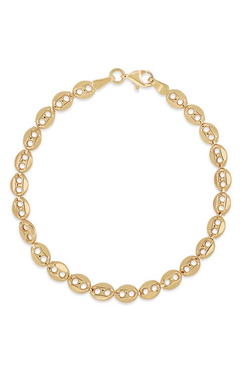 14K Gold Mariner Chain Bracelet, 4mm