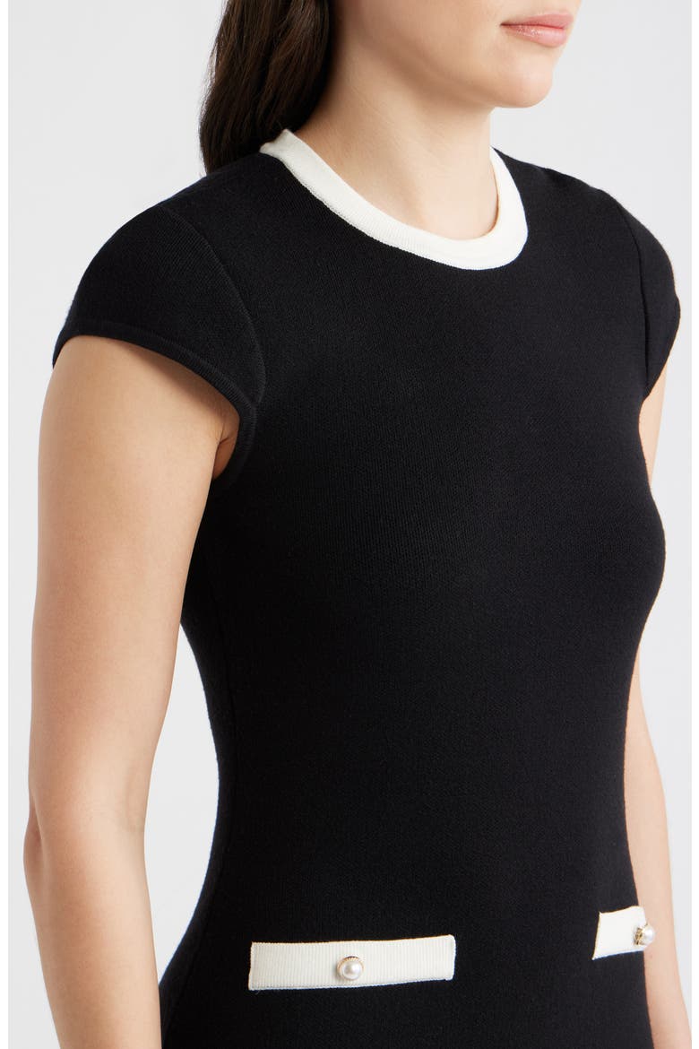 Ruthie Cap Sleeve Mini Sweater Dress, Alternate, color, BLACK-SUMMER WHITE