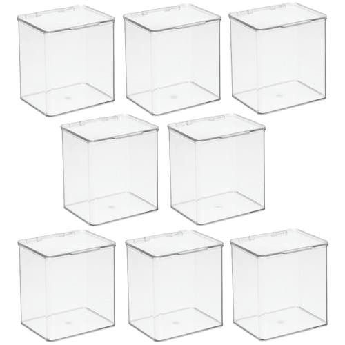 Mdesign Plastic Bath Stacking Storage Organizer Box, Hinged Lid, 8 Pack In Transparent