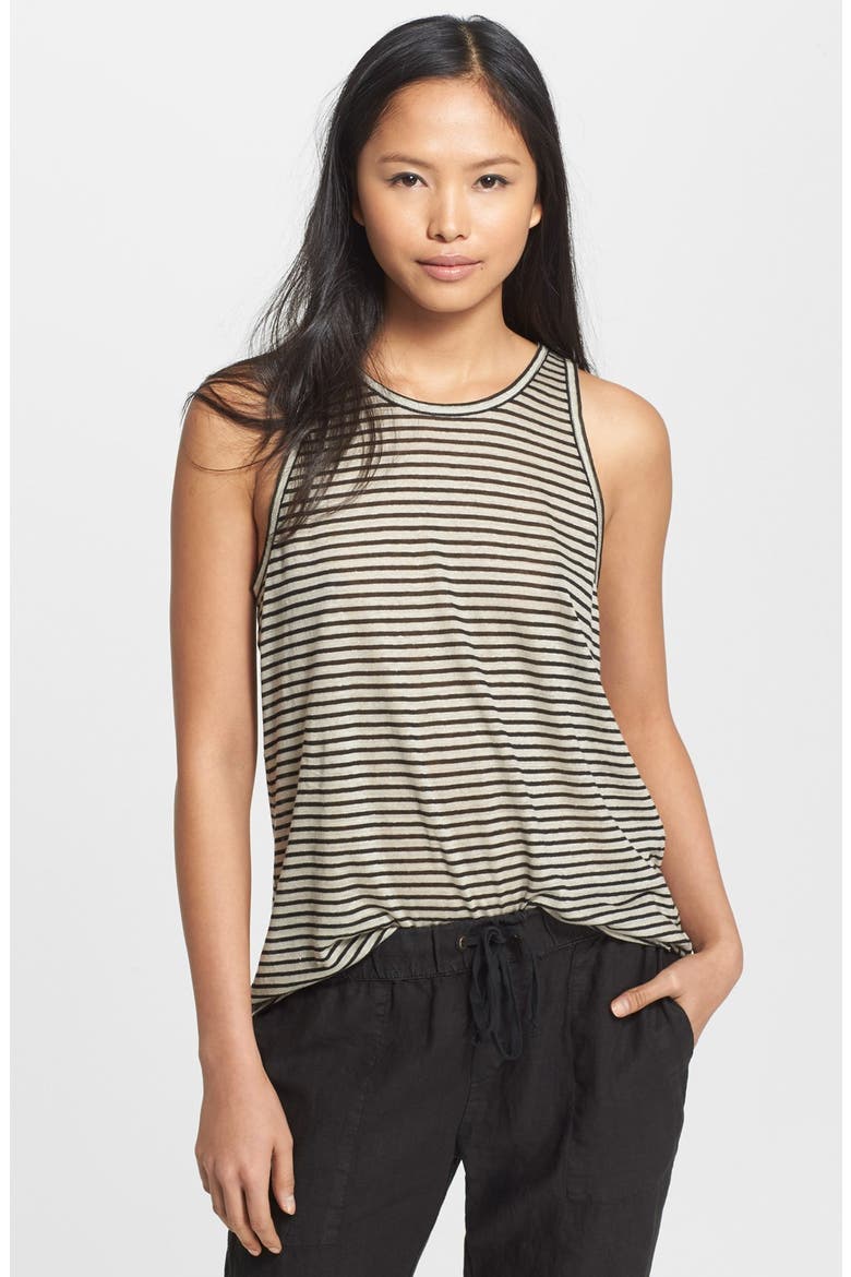 Stripe Linen Blend Tank, Main, color, SILVER MINK/ BLACK
