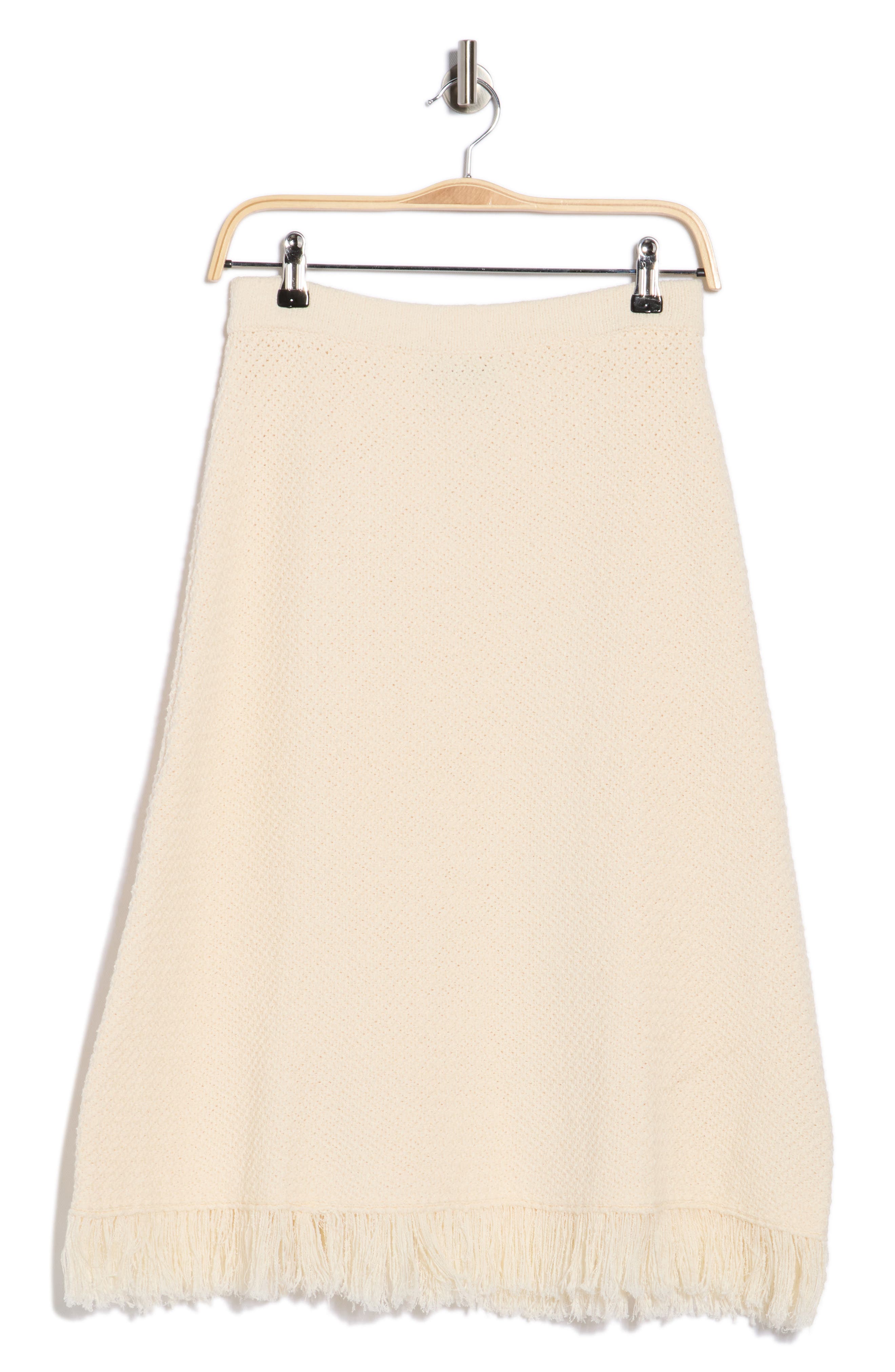 Adrianna Papell Fringe Waffle Knit Midi Skirt
