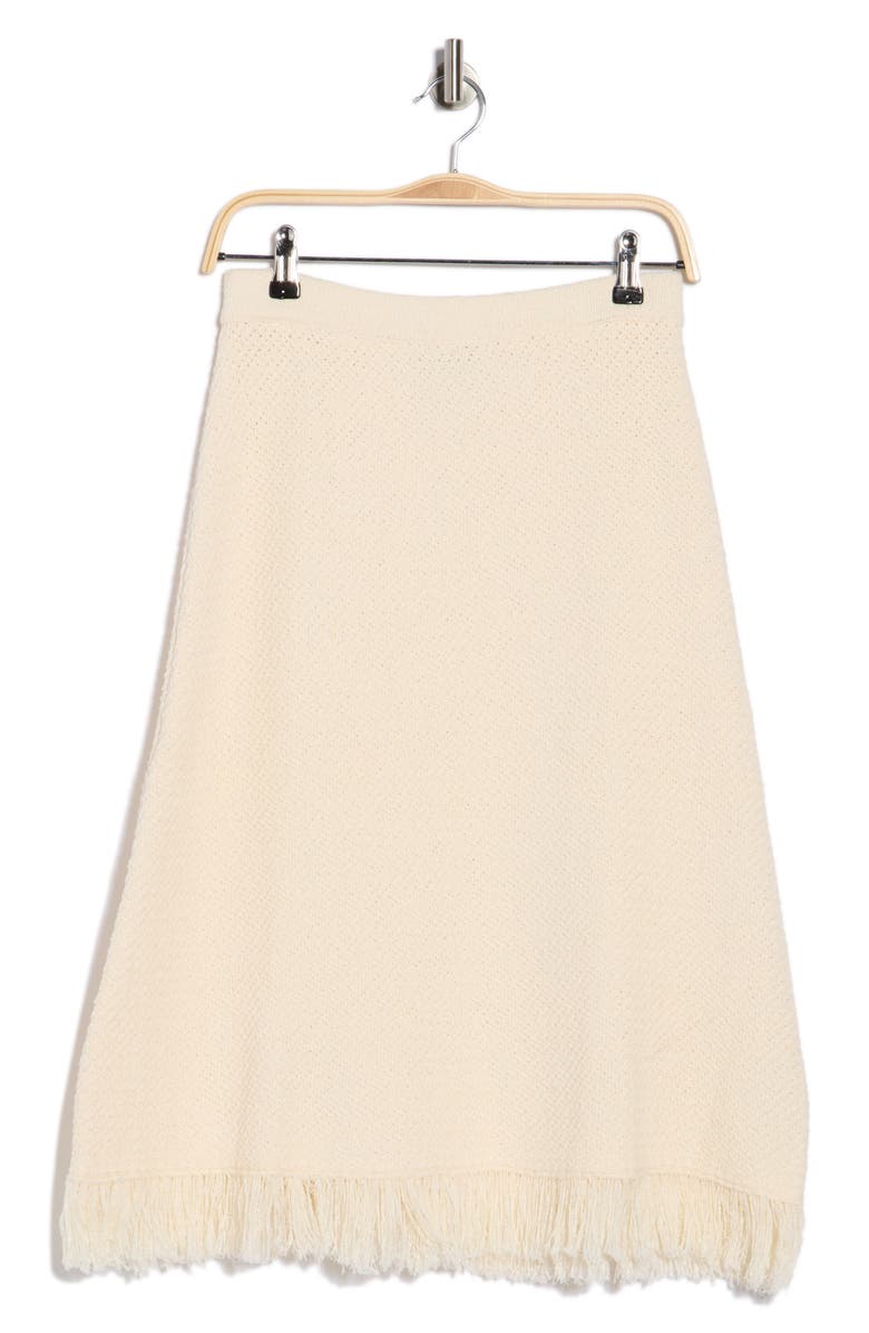 Adrianna Papell Fringe Waffle Knit Midi Skirt, Main, color, Cream
