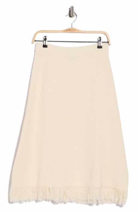 Adrianna Papell Fringe Waffle Knit Midi Skirt