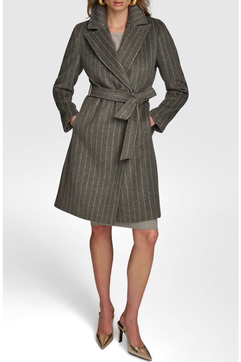 Belted Wool Blend Coat, Alternate, color, PINSTRIPE