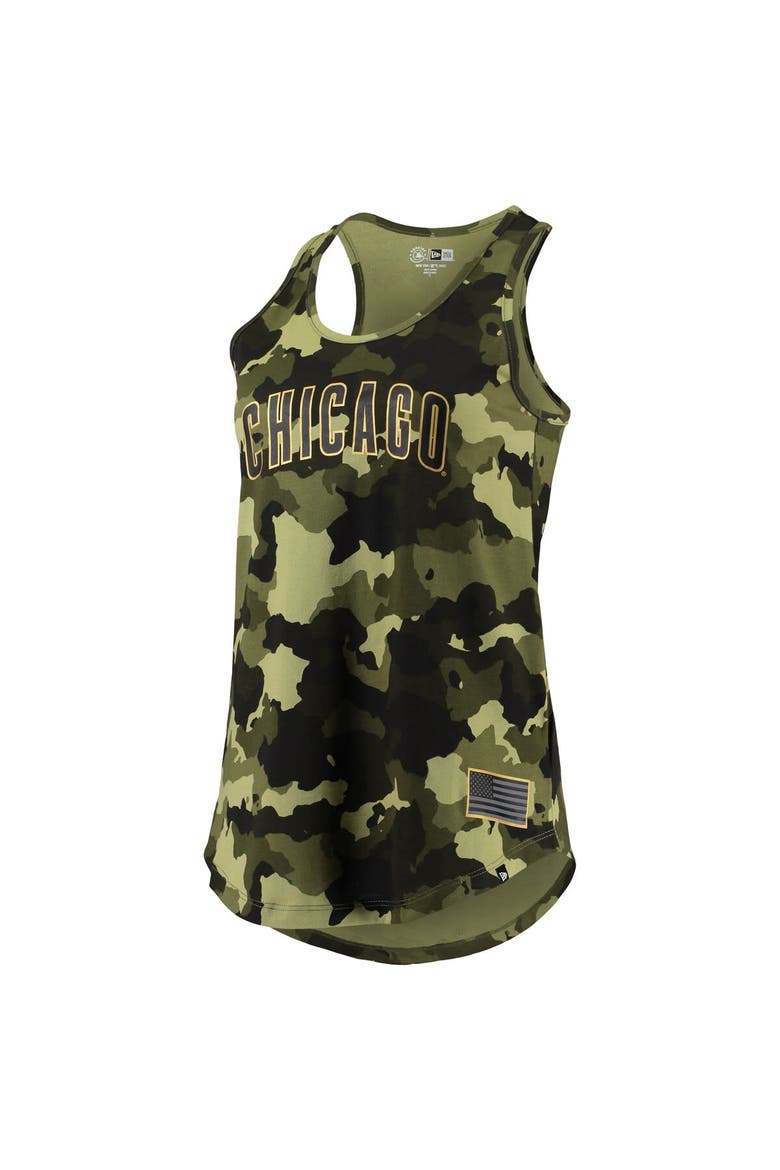 Women's New Era Green Chicago Cubs 2022 MLB Armed Forces Day Camo Racerback Tank Top, Alternate, color, Green