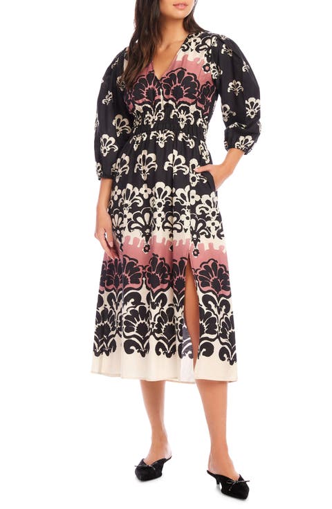 Lizbeth Print Smocked Waist Midi Dress