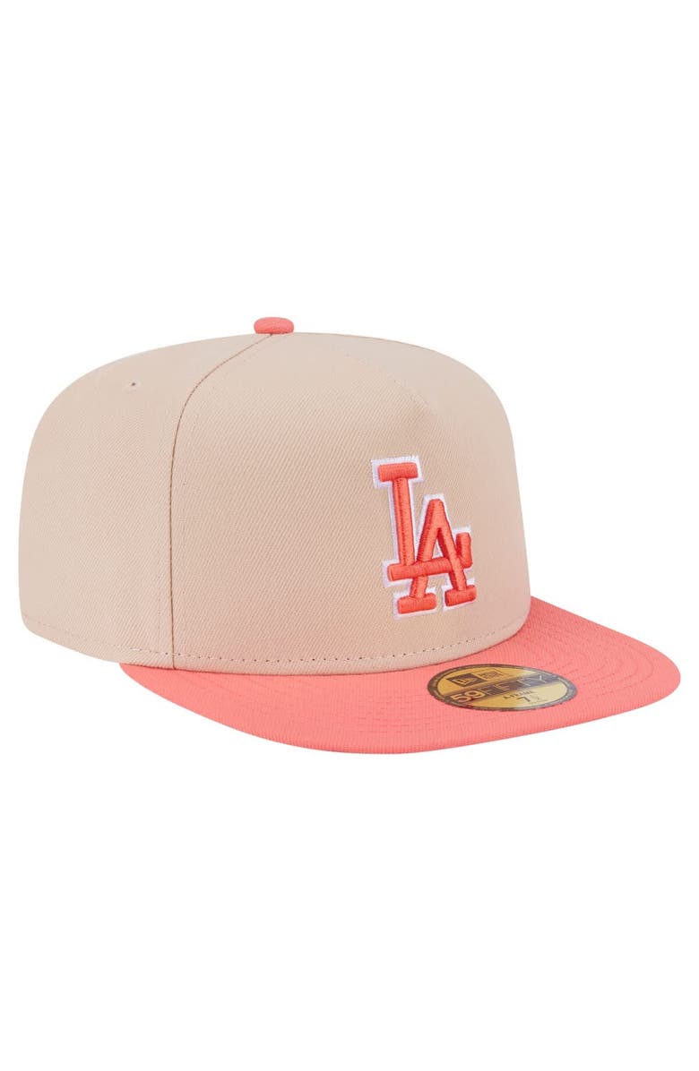 New Era Men's New Era Light Beige/Coral Los Angeles Dodgers Two-Tone Color Pack A-Frame 59FIFTY Fitted Hat, Alternate, color, Light Beige