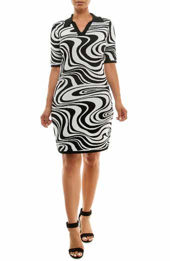 Nina Leonard Johnny Collar Groovy Swirl Jacquard Sweater Dress