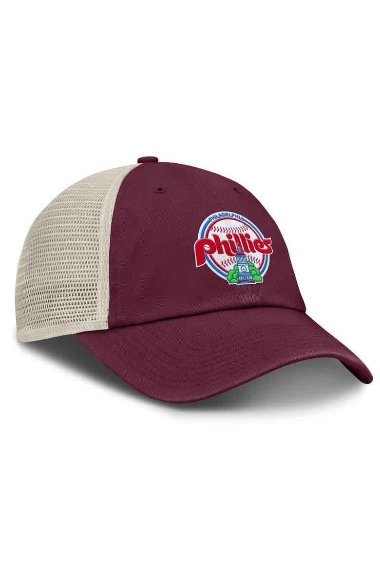 Nike Men's Nike Burgundy/Natural Philadelphia Phillies Cooperstown Collection Club Trucker Adjustable Hat, Alternate, color, 