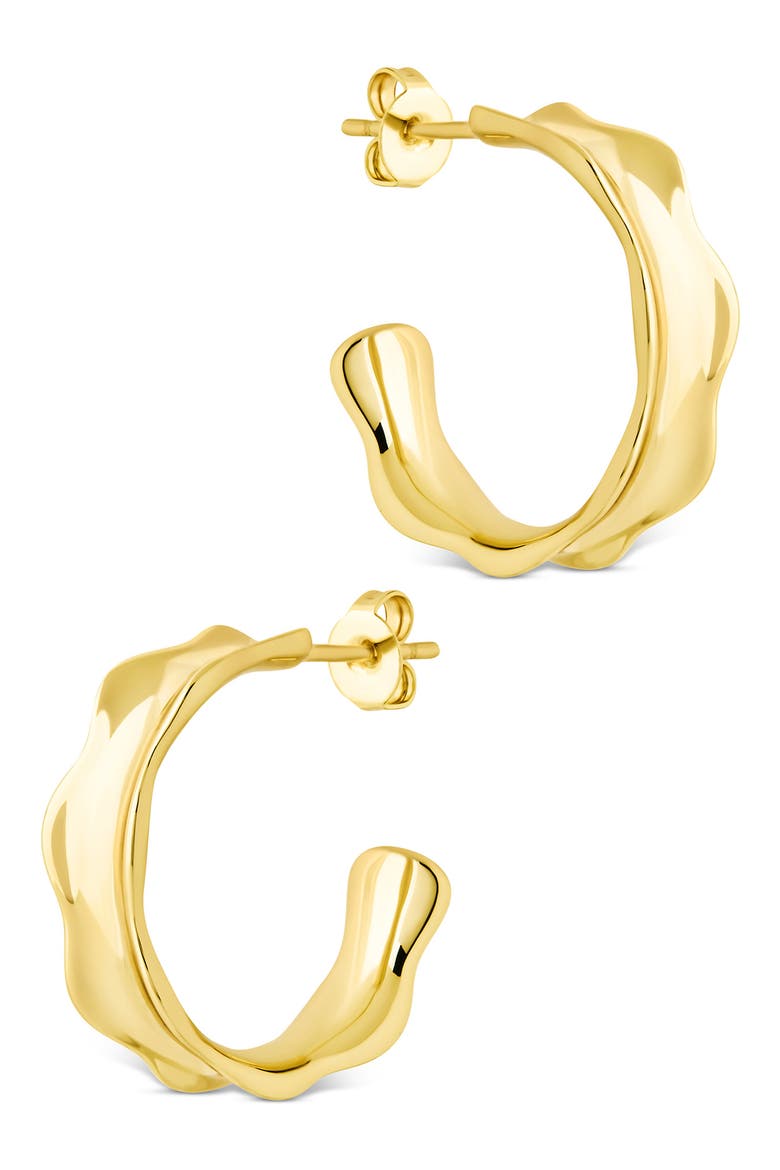 Jemma Molten Scalloped Hoop Earrings, Alternate, color, GOLD