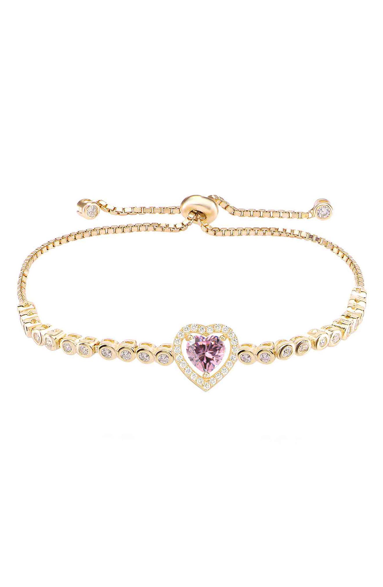 GABI RIELLE 14K Gold Plated Sterling Silver CZ Heart Tennis Bracelet