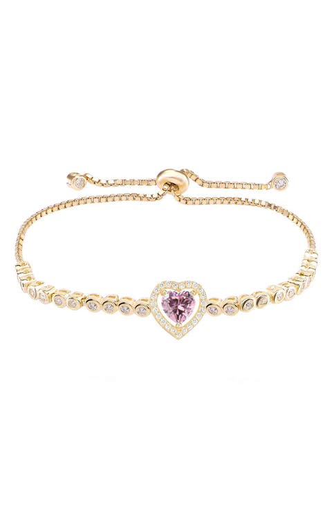 14K Gold Plated Sterling Silver CZ Heart Tennis Bracelet