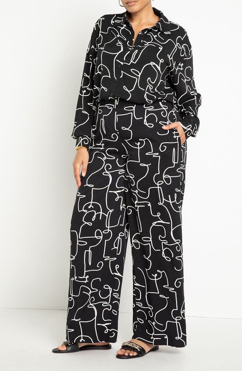 ELOQUII Abstract Pattern Button-Up Shirt, Alternate, color,