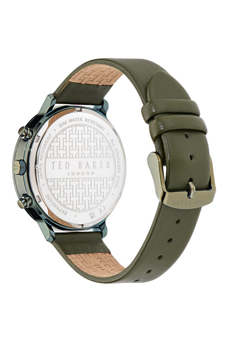 Haarvin Chronograph Leather Strap Watch, 44mm, Alternate, color, GREEN