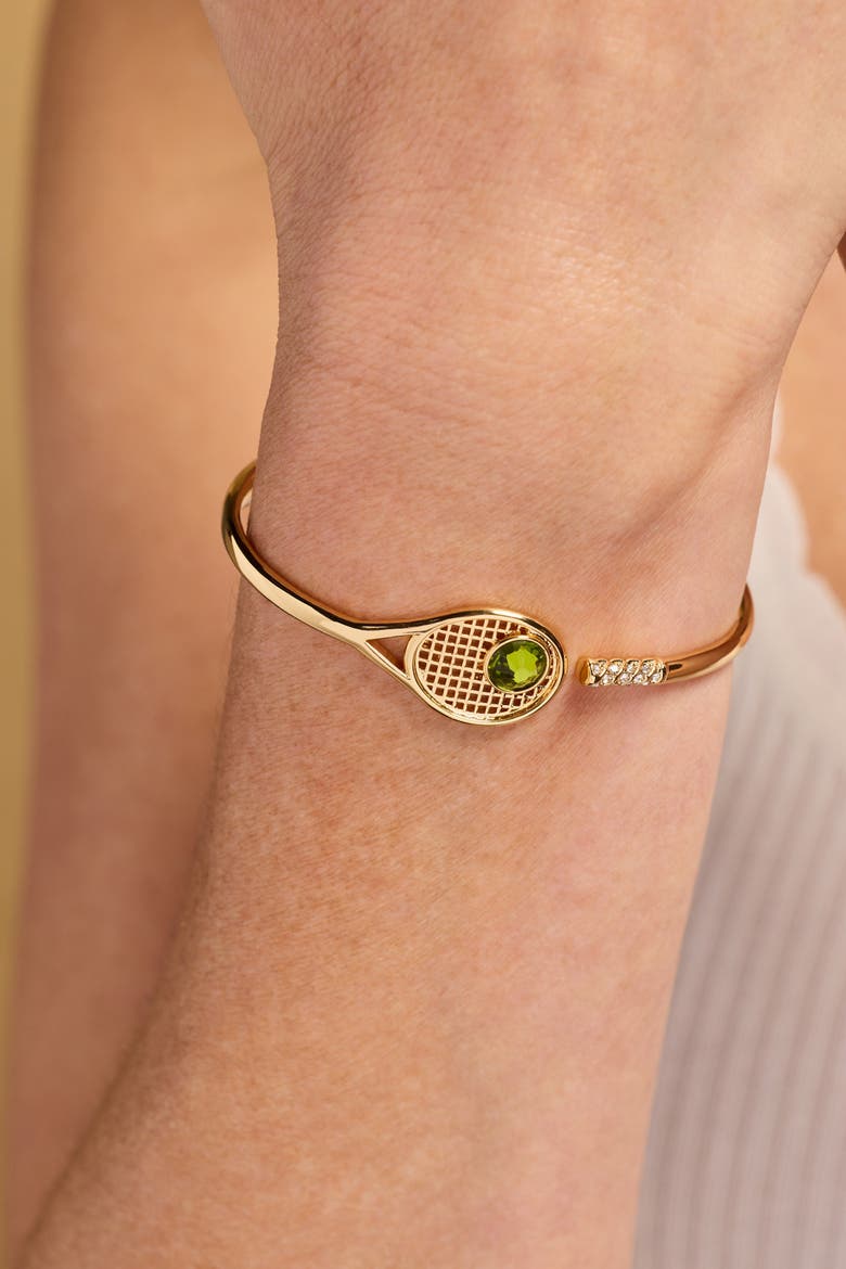 Tennis Racket 'You Are Serving' Hinge Cuff Bracelet, Alternate, color, Gold