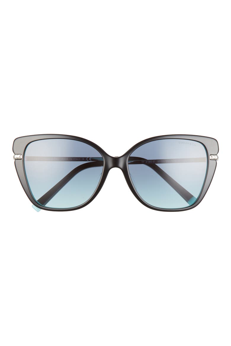 57mm Cat Eye Sunglasses, Main, color, BLACK BLUE