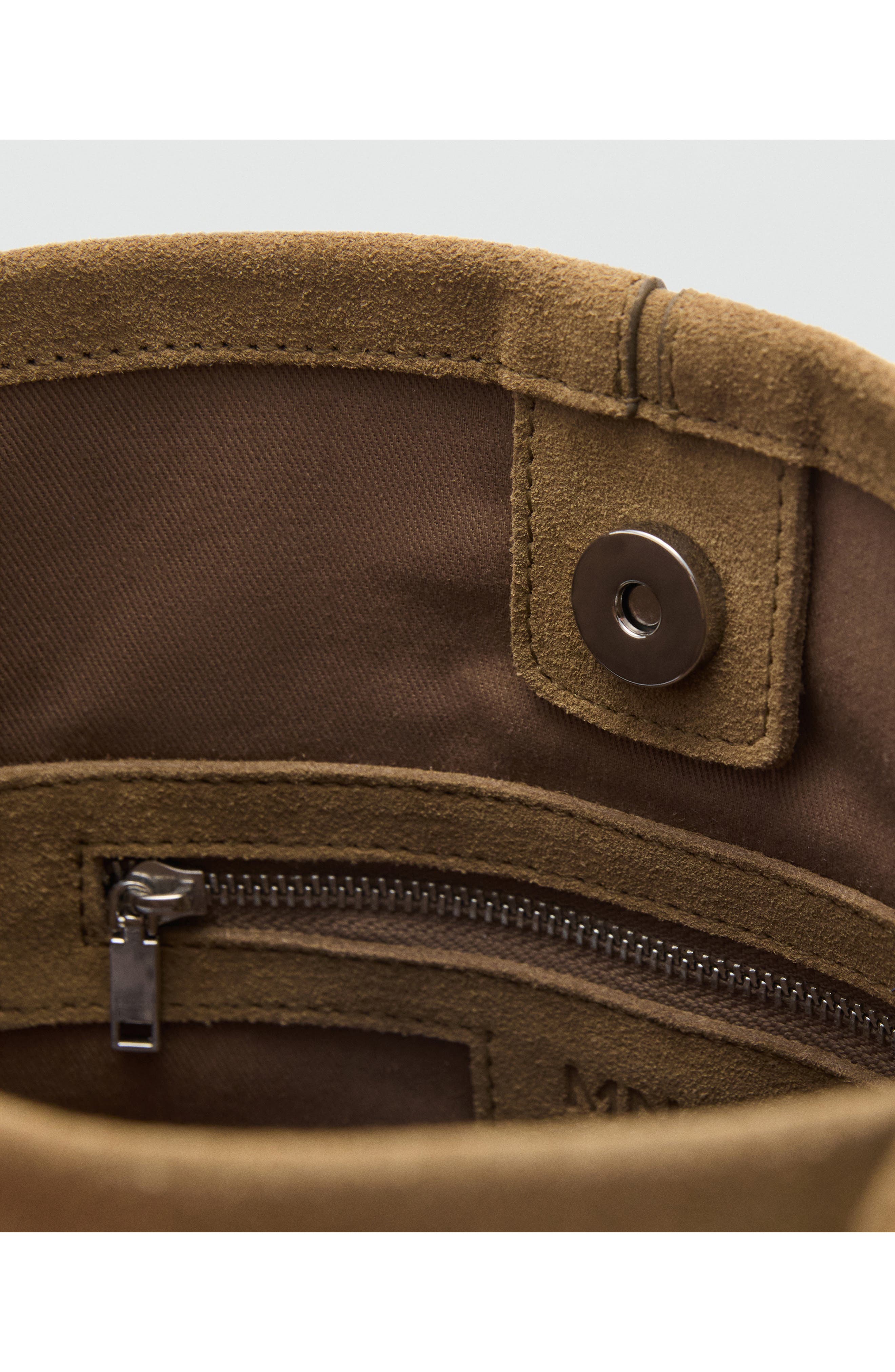 MANGO Leather Bucket Bag, Alternate, color, Tobacco Brown