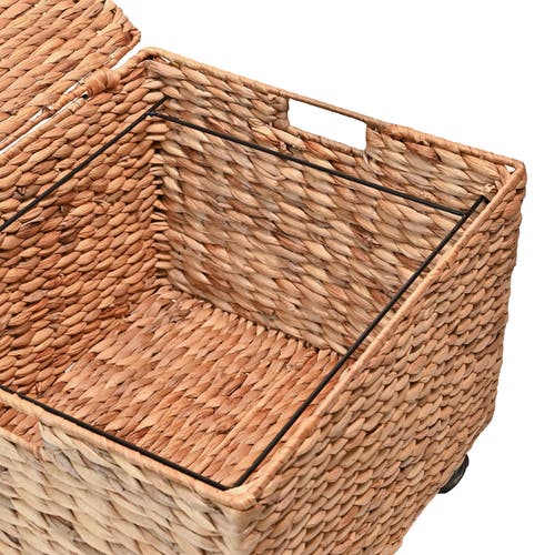 Happimess Ashton Classic Farmhouse Handwoven Hyacinth Rolling Filing Basket With Lid And 360 Degree  In Natural