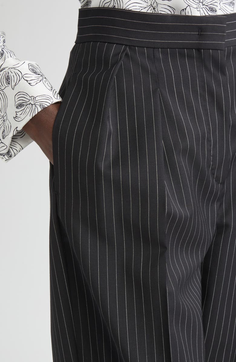 Max Mara Sesamo Pinstripe Wool Straight Leg Pants, Alternate, color, Black/ White