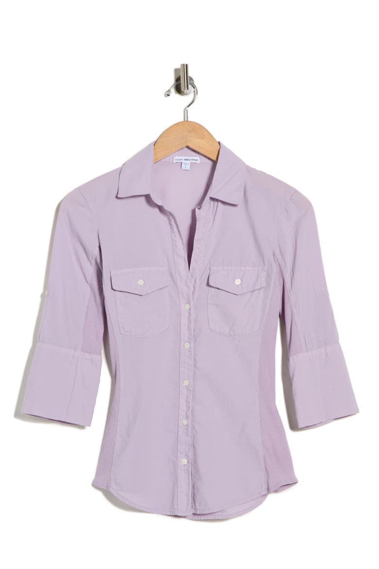 Three-Quarter Sleeve Button-Up Shirt, Alternate, color, PARFAIT