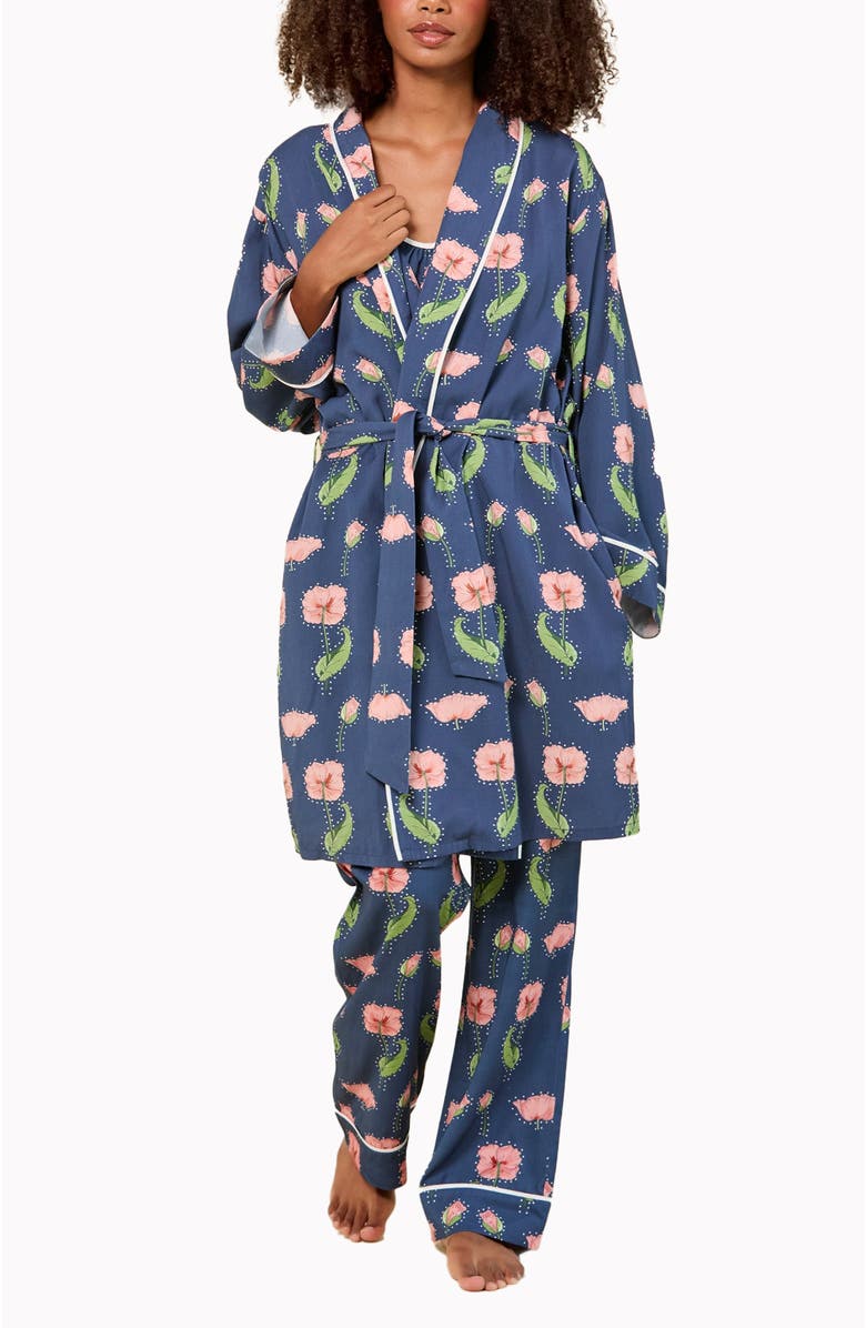 Katie Kime Rhinestone Flower Lounge Robe, Main, color, Navy