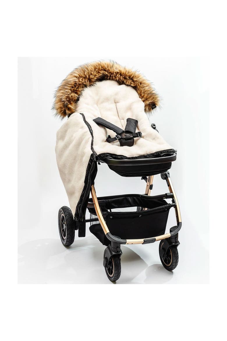 Premium Wool Adjustable Footmuff, Alternate, color, Beige Wool in Satin Black