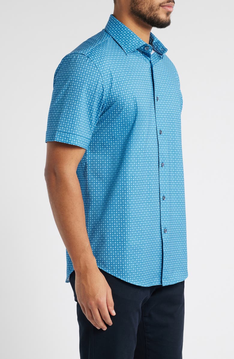 Bugatchi Miles OoohCotton<sup>®</sup> Floral Short Sleeve Button-Up Shirt, Alternate, color, Indigo