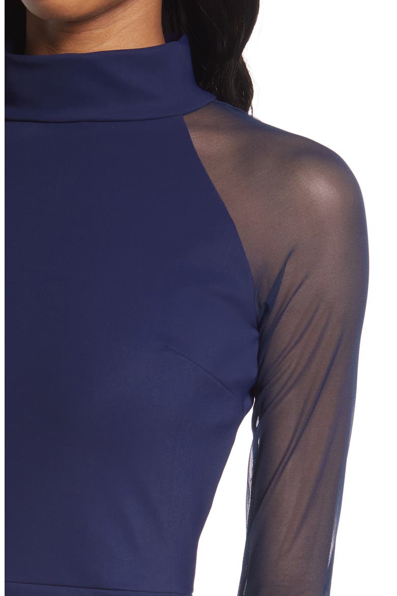 Maylys Illusion Mesh Mock Neck Trumpet Gown, Alternate, color, NAVY