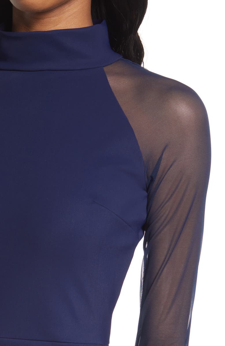 Chiara Boni La Petite Robe Maylys Illusion Mesh Mock Neck Trumpet Gown, Alternate, color,