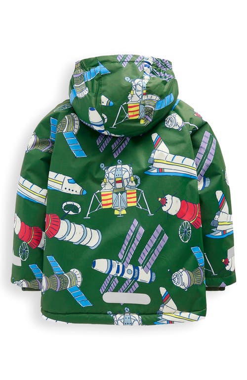 Mini Boden Kids' Space Graphic Hooded Coat In Green