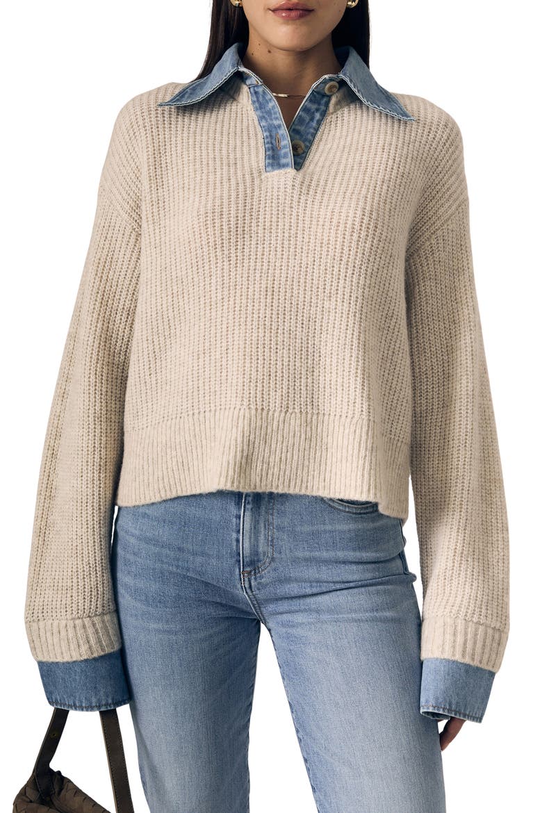 Harvey Mixed Media Sweater, Main, color, SUPERLIGHT DENIM/ OATMEAL