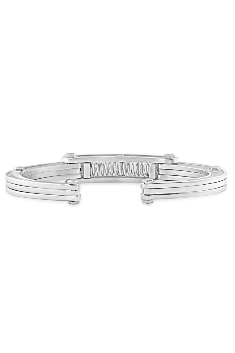 Men's Steel And Black Carbon Fiber Two Tone Spring 7" 6mm Cuffed Bracelet, Alternate, color, Stainless Steel