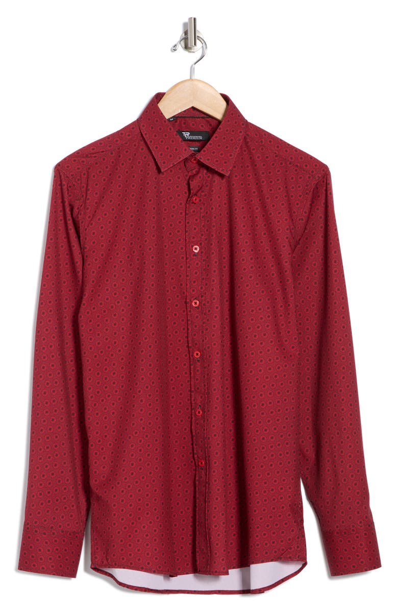 T.R. PREMIUM Medallion Print Stretch Button-Up Shirt, Alternate, color,