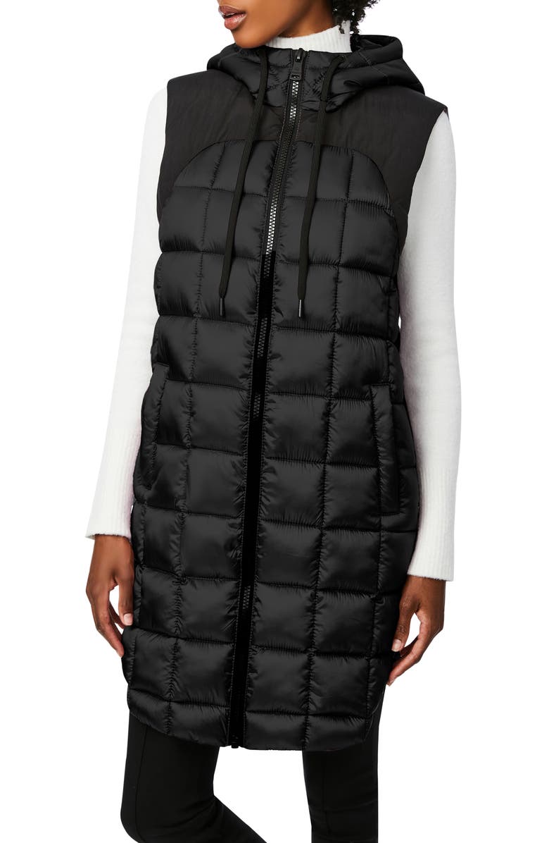 Bernardo Box Quilt Long Hooded Vest, Main, color, 