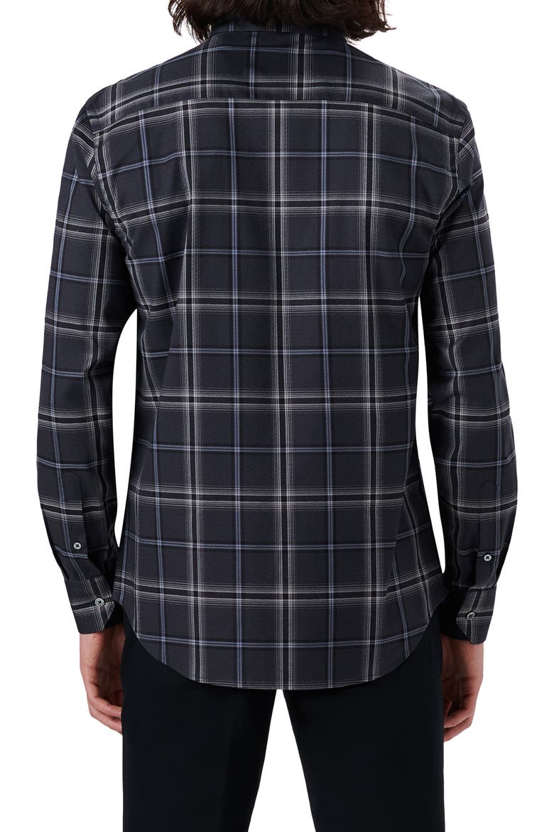 Julian Shaped Fit Plaid Print Stretch Cotton Button-Up Shirt, Alternate, color, GRAPHITE