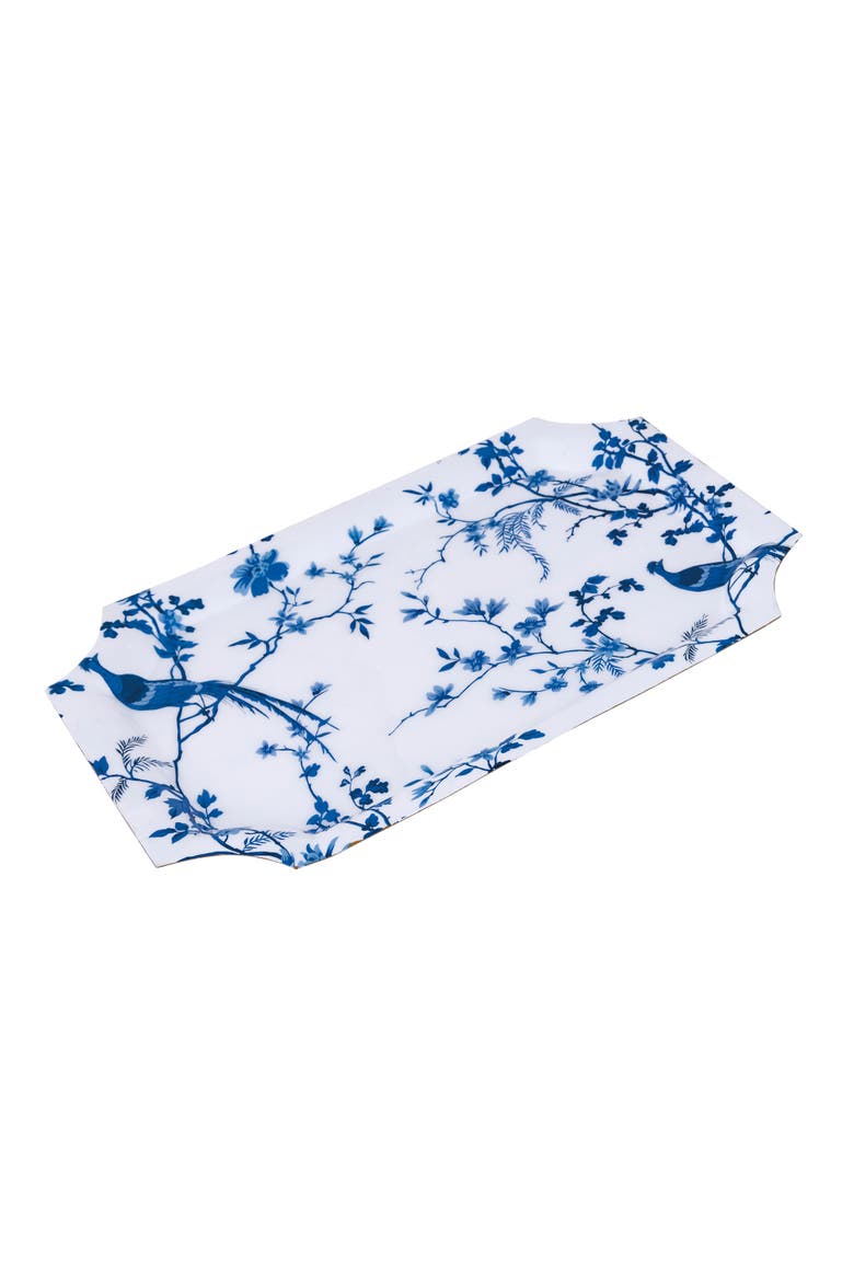 Chinoiserie Tray Large Blue Floral Serving Tray, Modern Tabletop Decor, Kitchen, Ceramic, White, Intended for Serving, Perfect for All Seasons, Main, color, Blue