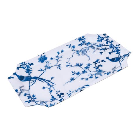 Chinoiserie Tray Large Blue Floral Serving Tray, Modern Tabletop Decor, Kitchen, Ceramic, White, Intended for Serving, Perfect for All Seasons