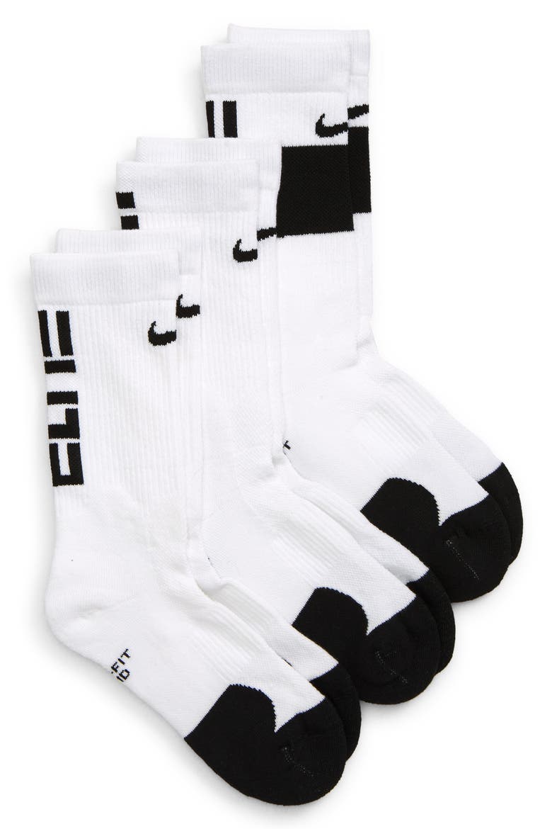 Kids' Assorted 3-Pack Dri-FIT Elite Crew Socks, Main, color, WHITE/BLACK